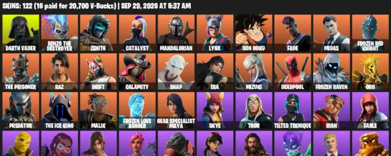 Fortnite account inventory for Darth Vader - Renzo the Destroyer - 120 Outfits