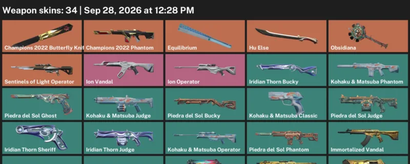 Valorant account inventory for LVL 50 · Champions 2022 Butterfly Knife & Champions 2022 Phantom