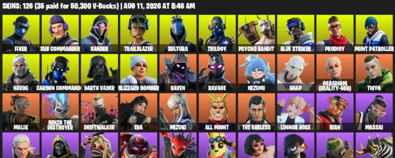 Fortnite account inventory for LVL 944 - Fixer - Sub Commander - 126 Outfits