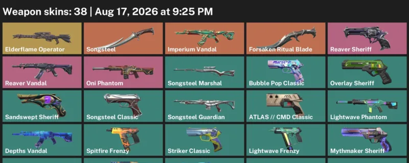 Valorant account inventory for LVL 277 · Forsaken Ritual Blade & Death Wish Sheriff