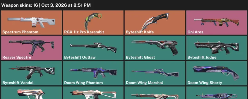 Valorant account inventory for LVL 47 · Byteshift Knife & RGX 11z Pro Karambit