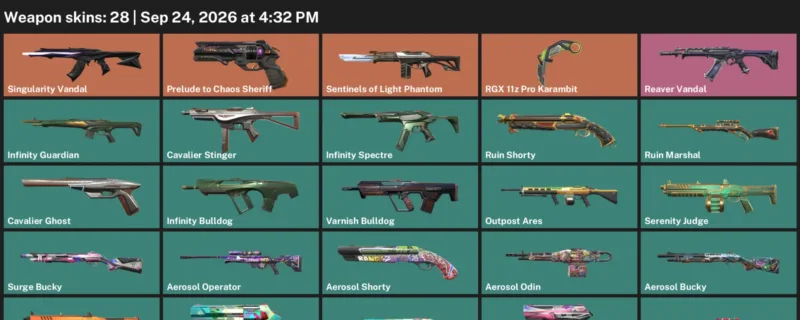 Valorant account inventory for LVL 24 · RGX 11z Pro Karambit & Aerosol Operator