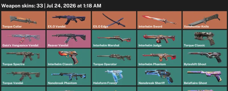 Valorant Accounts listing: LVL 82 · Interhelm Sword & Xenohunter Knife · 33 Skins - Gold 3, 33 skins