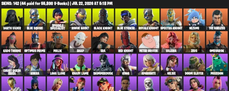 Fortnite Accounts listing: LVL 2108 - Darth Vader - Blue Squire - 142 Outfits - 142 outfits