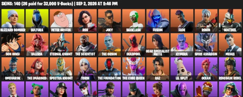 Fortnite account inventory for LVL 1978 - Blizzard Bomber - Sultura - 140 Outfits