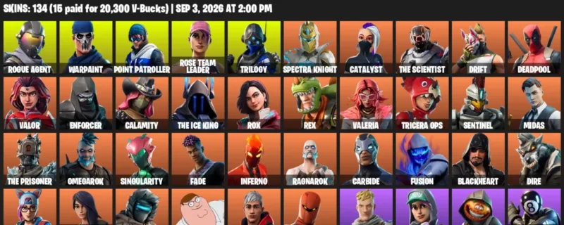 Fortnite account inventory for LVL 2040 - Rogue Agent - Warpaint - 134 Outfits