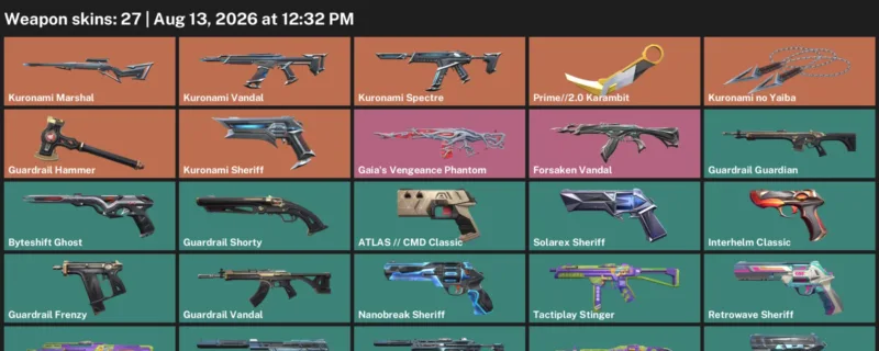Valorant account inventory for LVL 135 · 2.0 Karambit & Kuronami no Yaiba & Prime