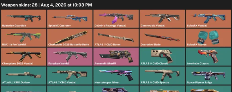 Valorant account inventory for LVL 132 · 28 Skins Champions 2025 Butterfly Knife & Overdrive Blade