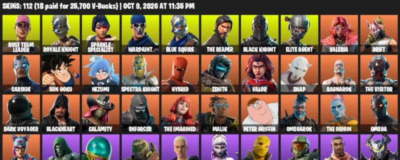 Fortnite account inventory for Rose Team Leader - Royale Knight - 112 Outfits