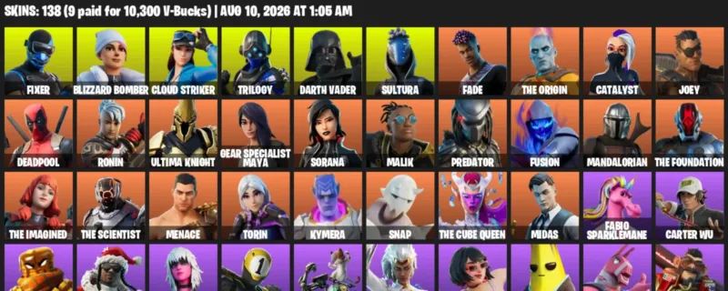 Fortnite account inventory for LVL 1746 - Fixer - Blizzard Bomber - 138 Outfits