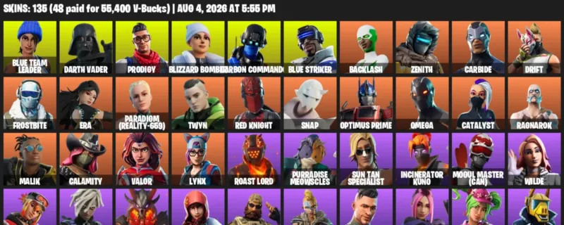 Fortnite account inventory for LVL 1681 - Blue Team Leader - Darth Vader - 135 Outfits