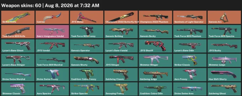 Valorant account inventory for LVL 109 · Champions 2022 Butterfly Knife & Striker Knife