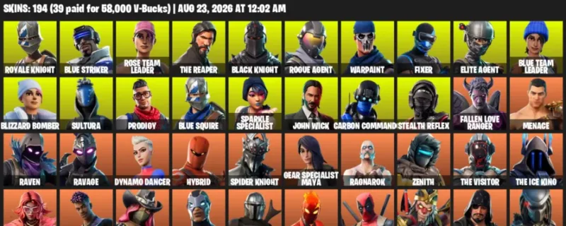 Fortnite account inventory for LVL 2687 - Royale Knight - Blue Striker - 194 Outfits
