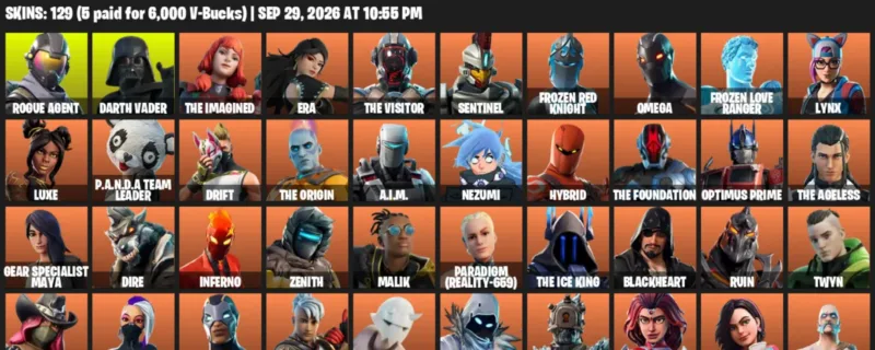 Fortnite account inventory for Rogue Agent - Darth Vader - 120 Outfits