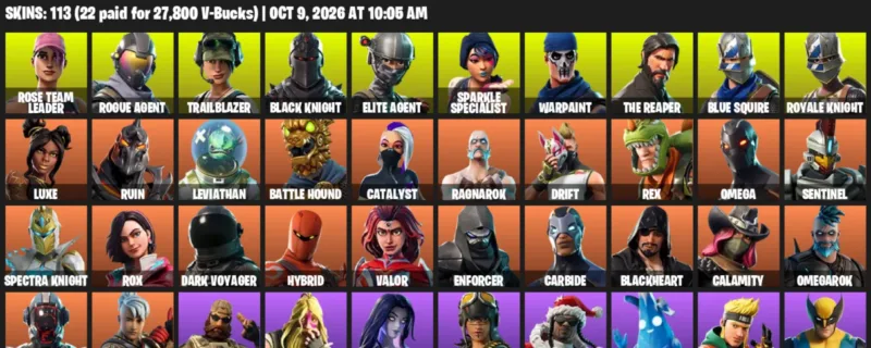Fortnite account inventory for Rose Team Leader - Rogue Agent - 113 Outfits