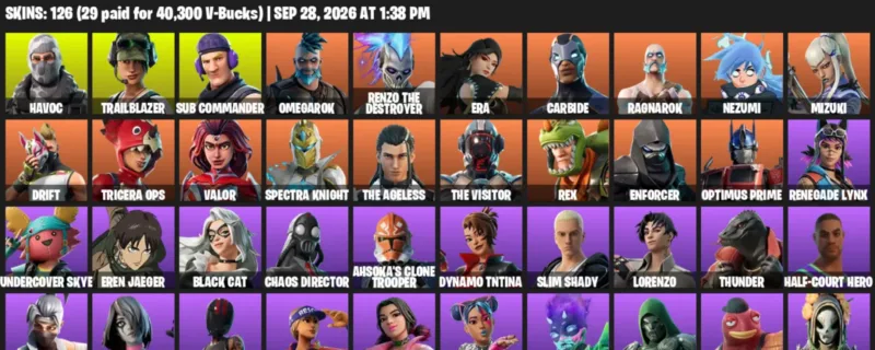 Fortnite account inventory for Havoc - Trailblazer - 120 Outfits