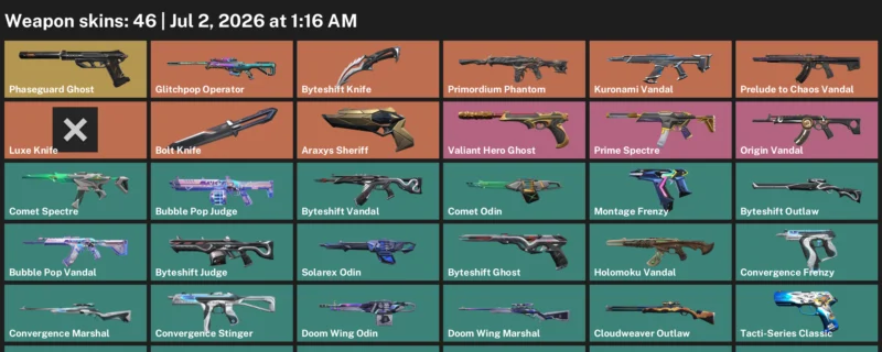 LVL 72, Bolt Knife, PhaseGuard + more Skins