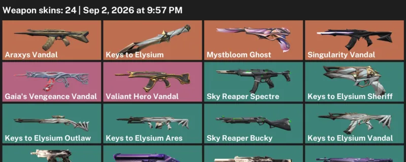 Valorant account inventory for LVL 43 · 24 Skins Araxys Vandal & Araxys Vandal & Crash Out Bandit