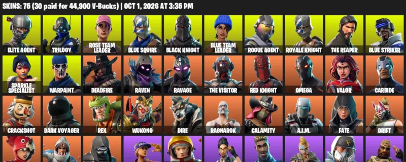 Fortnite account inventory for Elite Agent - Trilogy - 75 Outfits
