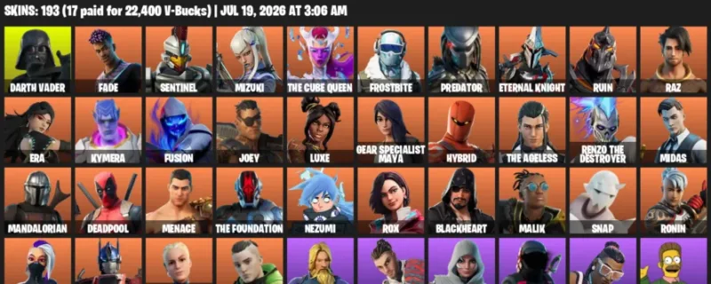 Fortnite Accounts listing: LVL 3204 - Darth Vader - Fade - 193 Outfits - 193 outfits