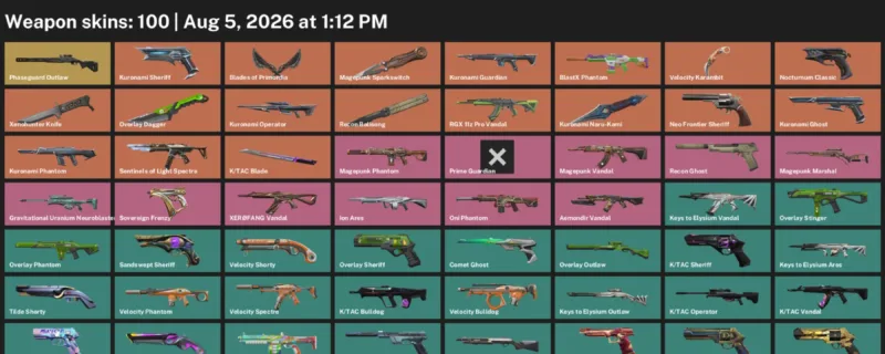 Valorant account inventory for LVL 379 · Xenohunter Knife & Velocity Karambit