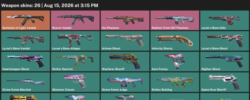 Valorant account inventory for LVL 266 · Game Over Sheriff & Artisan Ghost