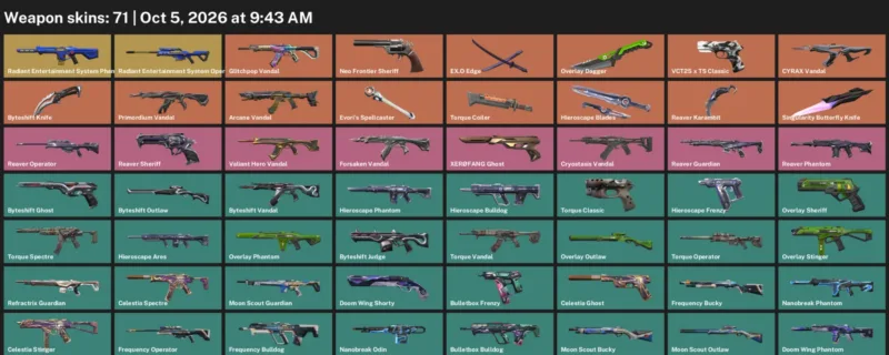 Valorant account inventory for LVL 128 · Reaver Karambit & Arcane Vandal