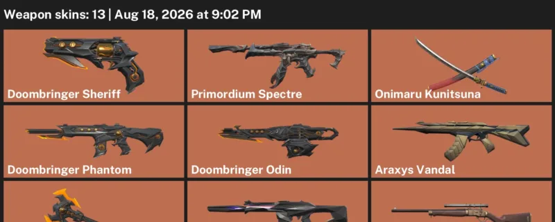 Valorant account inventory for LVL 35 · 13 Skins Araxys Vandal & Araxys Vandal & Doombringer Battleaxe