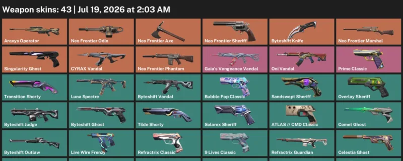 Valorant Accounts listing: LVL 466 · Byteshift Knife · 43 Skins - Platinum 1, 43 skins