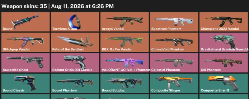 Valorant account inventory for LVL 48 · 35 Skins Araxys Vandal & Araxys Vandal & Blush Frenzy