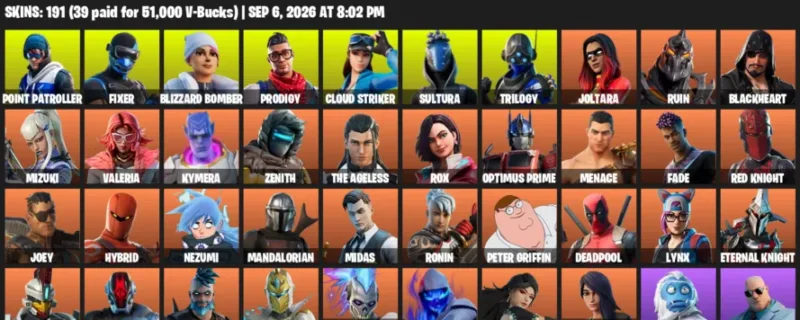 Fortnite account inventory for LVL 2652 - Point Patroller - Fixer - 191 Outfits