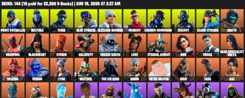 Fortnite account inventory for LVL 4116 - Point Patroller - Sultura - 144 Outfits