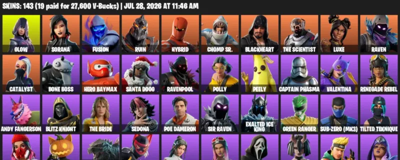 Fortnite Accounts listing: LVL 1566 - Glow - Sorana - 143 Outfits - 143 outfits