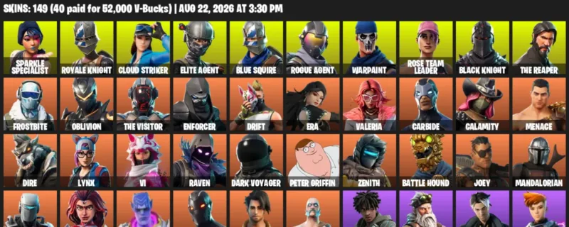 Fortnite account inventory for LVL 1229 - Sparkle Specialist - Royale Knight - 149 Outfits