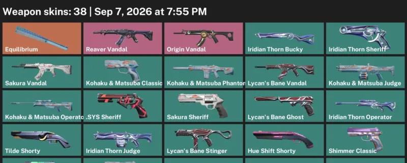 Valorant account inventory for LVL 128 · 38 Skins .Sys Sheriff & Coalition: Cobra Odin