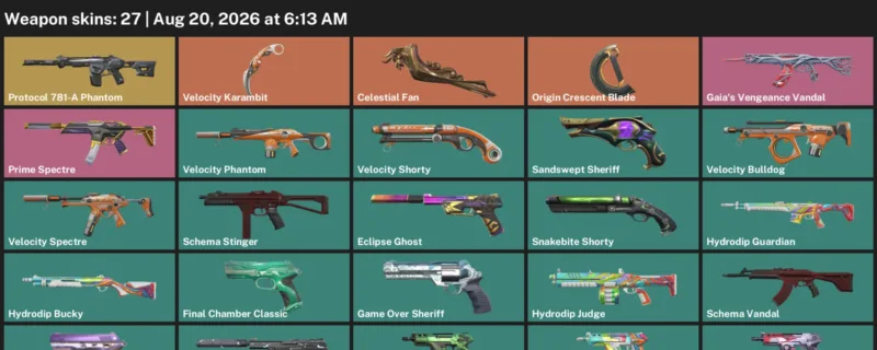 Valorant account inventory for LVL 178 · Velocity Karambit & Celestial Fan & Origin Crescent Blade