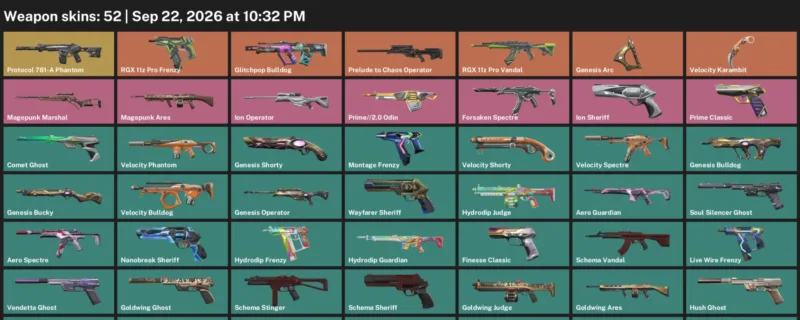 Valorant account inventory for LVL 244 · Velocity Karambit & Aero Phantom