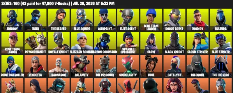 Fortnite Accounts listing: LVL 1792 - Trilogy - Fixer - 160 Outfits - 160 outfits