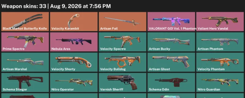 Valorant account inventory for LVL 89 · Velocity Karambit & Artisan Phantom