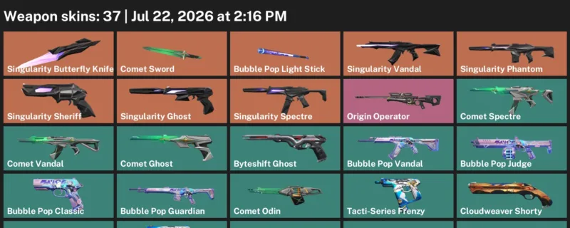 Valorant Accounts listing: LVL 113 · Comet Sword & Singularity Butterfly Knife · 37 Skins - Silver 1, 37 skins