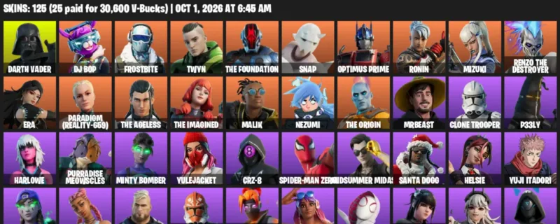 Fortnite account inventory for Darth Vader - DJ Bop - 120 Outfits
