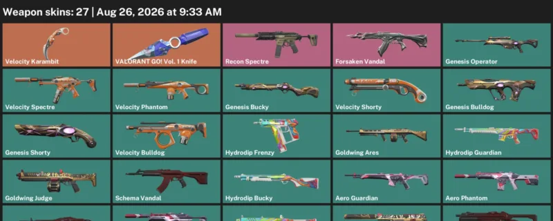 Valorant account inventory for LVL 40 · Velocity Karambit & Forsaken Vandal