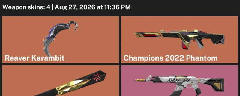 Valorant account inventory for LVL 24 · Champions 2022 Phantom & 4 Skins Champions 2022 Butterfly Knife