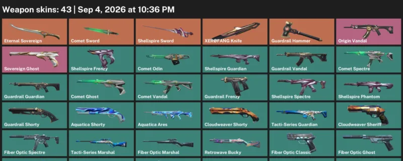 Valorant account inventory for LVL 97 · XerØFang Knife & Aquatica Ares