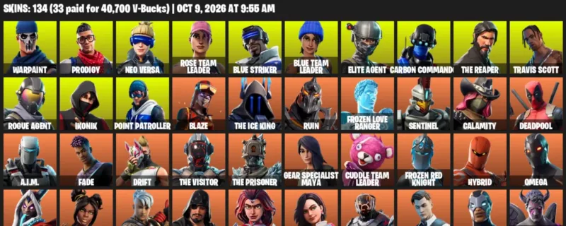 Fortnite account inventory for Warpaint - Prodigy - 120 Outfits
