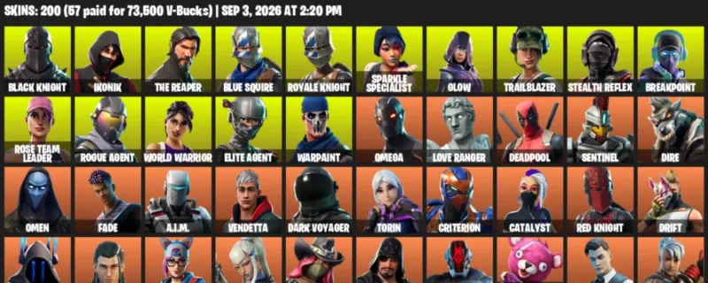 Fortnite account inventory for LVL 2011 - Black Knight - IKONIK - 200 Outfits