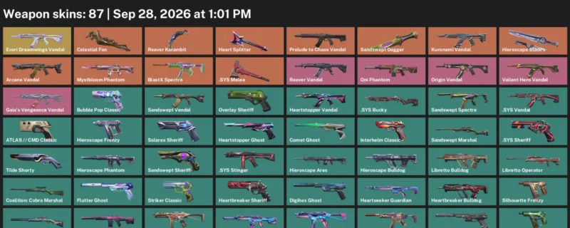 Valorant account inventory for LVL 367 · Reaver Karambit & Sandswept Dagger