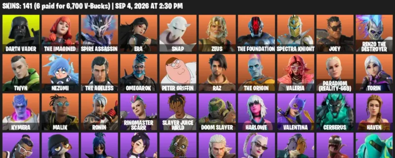 Fortnite account inventory for LVL 2026 - Darth Vader - The Imagined - 141 Outfits