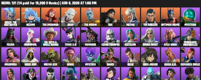 Fortnite account inventory for LVL 1997 - Renzo the Destroyer - Nezumi - 121 Outfits