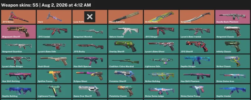 Valorant account inventory for LVL 149 · Luxe Knife & Striker Knife